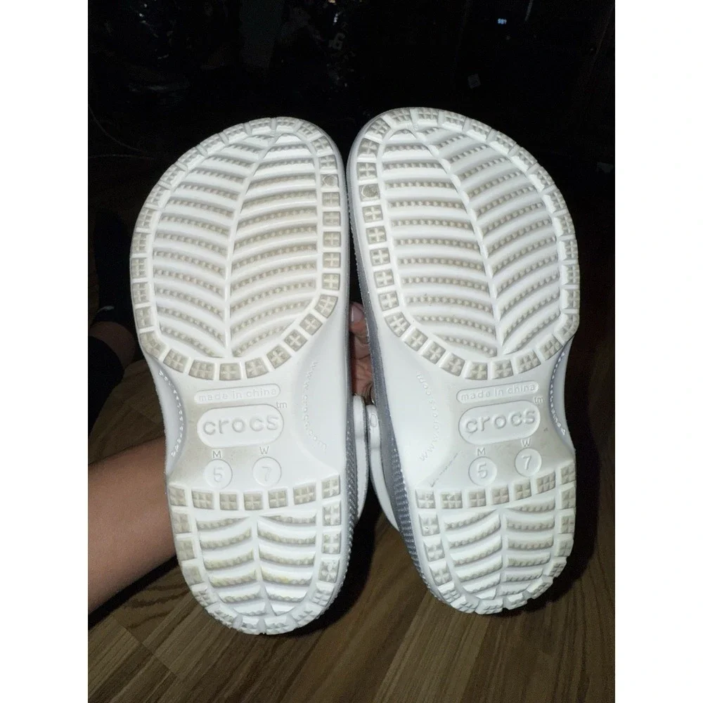 Crocs Unisex Classic Silver Glitter Sparkle Iridescent Size M5 W7 EUC